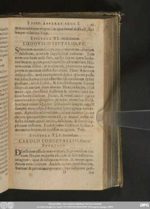 Epistola XLI. Bruxellam. Carolo Longevallio, Comiti Bucquoyo.