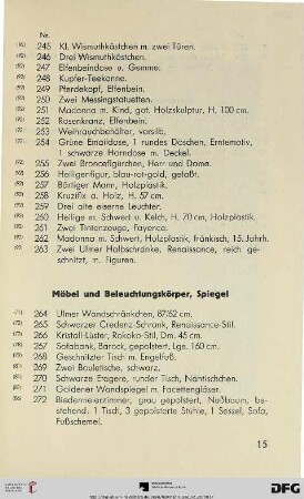 Möbel und Beleuchtungskörper, Spiegel (Nr. 264-274)