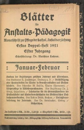 Januar-Februar: Erstes Doppelheft 1921