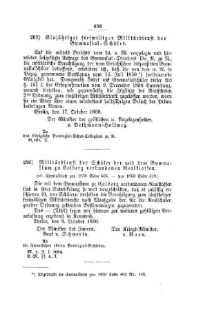 Einjähriger freiwilliger Militärdienst der Gymnasial-Schüler : [III. Gymnasien und Realschulen]