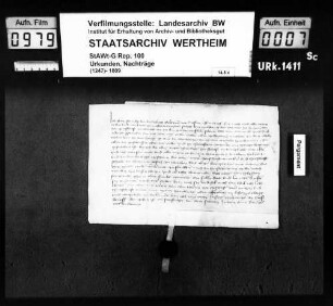 Fritz Schaubp von Heidebach quittiert über 3 fl. Burglehen zu Wertheim.