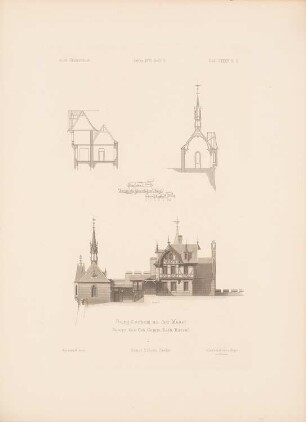 Burg Cochem: Ansicht, Schnitte (aus: Architektonisches Skizzenbuch, H. 134/5, 1875)