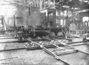 Fahrbare Gleiskreuz-Anlage mit Überwurflaschen (DEMAG) : Technikgeschichte | Maschinenbau | Hebezeuge | Laufkatzen, Krane, Bagger, Transportanlagen