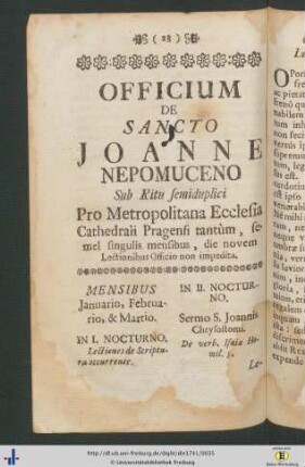 Officium De Sancto Joanne Nepomuceno...