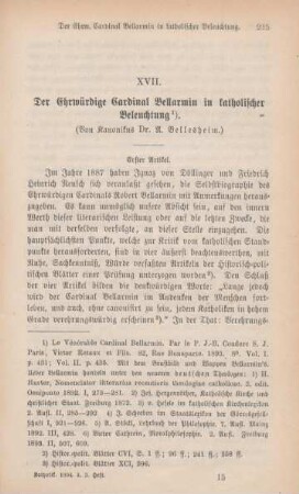 225-246 Der Ehrwürdige Cardinal Bellarmin in katholischer Beleuchtung : I.
