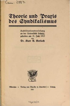 Theorie und Praxis des Syndikalismus