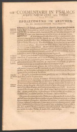 Commentarii In Psalmos Scripti Partim Anno 1455. Partim 1553. Et 1554.