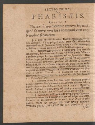 Sectio Prima, De Pharisaeis.