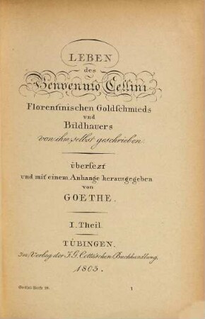 Goethes Werke, 28. Benvenuto Cellini