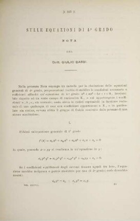 Sulle equazioni di 4° grado.