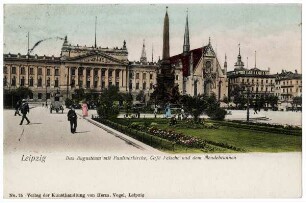 Leipzig: Das Augusteum mit Paulinerkirche, Café Felsche und dem Mendebrunnen