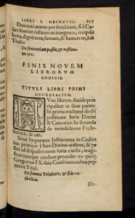 Tituli Libri Primi Decretalium.