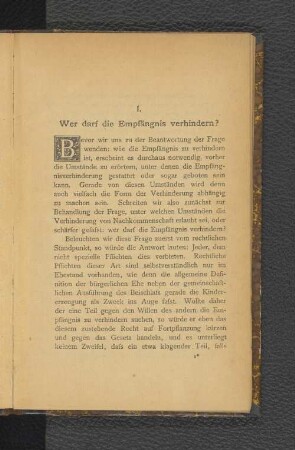 I. Wer darf die Empfängnis verhindern?