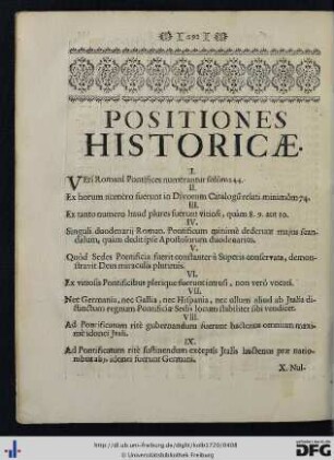 Positiones Historicae.