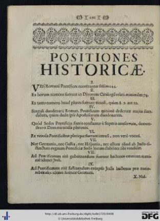 Positiones Historicae.