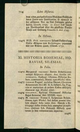 XI. Historia Bohemiae, Moraviae, Silesiae