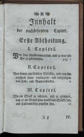 Innhalt der nachstehenden Capitel.