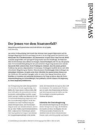Der Jemen vor dem Staatszerfall? Bürgerkrieg und Separatismus sind bedrohlicher als al-Qaida