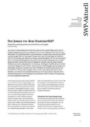Der Jemen vor dem Staatszerfall? Bürgerkrieg und Separatismus sind bedrohlicher als al-Qaida