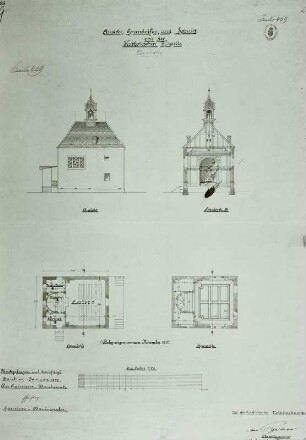Festung Königstein, Katholische Kapelle, Ansicht und Grundrisse und Schnitt : Königstein, Festung
