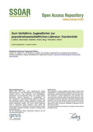 Zum Verhältnis Jugendlicher zur populärwissenschaftlichen Literatur: Kurzbericht
