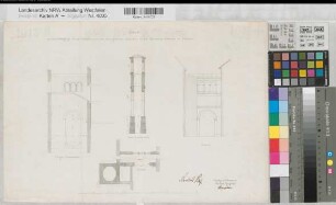 Münster (Münster) Übergang von der Akademie zum Theologischen Hörsaal im Gymnasialgebäude Schnitt, Ansicht, Grundriß 1863 70 Fuß = 18,2 cm 32 x 47 Zeichnung Hauptner, Bauinspektor KSM Nr. 1012h