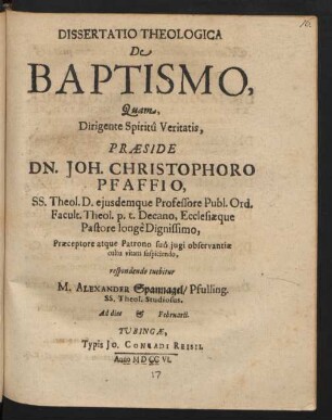 Dissertatio Theologica De Baptismo