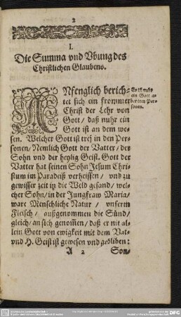 I. Die Summa und Ubung des Christlichen Glaubens