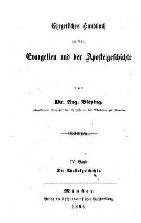 Exegetisches Handbuch zu den Evangelien und der Apostelgeschichte. 4, Erklärung der Apostelgeschichte