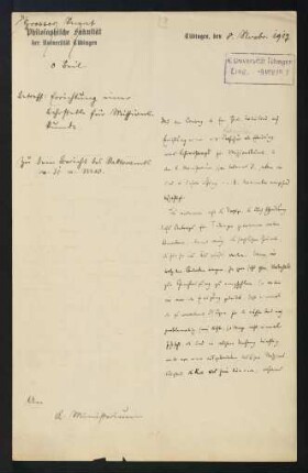Großer Senat/Philosophische Fakultät: Errichtung einer Lehrstelle für Missionskunde (1917)