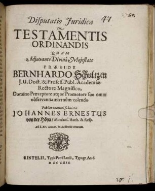 Disputatio Iuridica De Testamentis Ordinandis