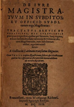 Tractatus de iure Magistratus in Subditos