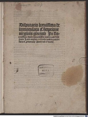 Disputatio de immaculata conceptione virginis Mariae