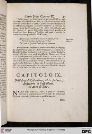 Capitolo IX: Dell'Arco die Costantino, Meta sudante, Anfiteatro di Vespasiano, ed Arco di Tito