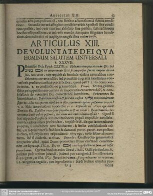 Articulus XIII. De Voluntate Dei Qua Hominum Salutem Universali
