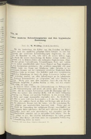 VIA, Thema 10. Ueber moderne Beleuchtungsarten und ihre hygienische Bedeutung.