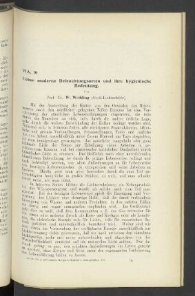 VIA, Thema 10. Ueber moderne Beleuchtungsarten und ihre hygienische Bedeutung.