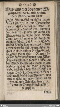 Was aus verborgener Eigenschafft der Natur geschiehet, scheinet wunderbar