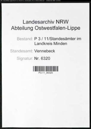Sterberegister Standesamt Vennebeck