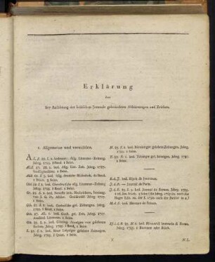 Erklärung der bey Anführung der kritschen Journale gebrauchten Abkürzungen und Zeichen