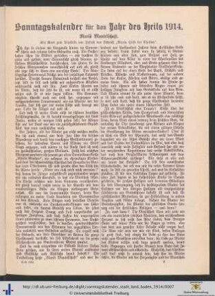 Sonntagskalender für das Jahr des Heils 1914.