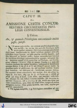 Caput III. De Amissione Certis Concurrentibus Circumstantiis Privilegii Conventionalis.