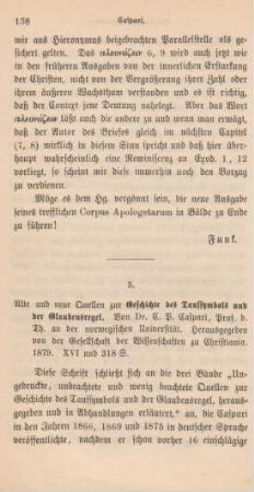 138-143 [Rezension] Caspari, Carl Paul, Alte und neue Quellen zur Geschichte des Taufsymbols und der Glaubensregel