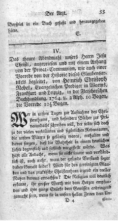 IV. Das theure Abendmahl unsers Herrn Jesu Christi.