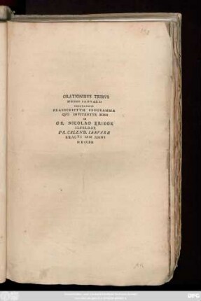 Orationibvs Tribvs Nonis Ianvarii Recitandis Praescriptvm Programma Qvo Invitantvr Boni Ab Ge. Nicolao Kriegk Ilfeldae Pr. Calend. Ianvarii Exacti Iam Anni MDCCXII