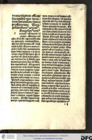 [S]exagesimus tertius articulus est lateris lanceatio, mortuo enim Christo cum iam ibi apparuissent plura miracula evidentissima...