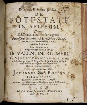 Disputatio Historico-Iuridica De Potestate In Seipsum