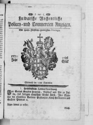 37tes Stück, Ausgabe vom 12. September 1770