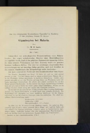 Gigantozyten bei Malaria.