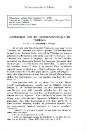Bemerkungen über das Einrollungsvermögen der Trilobiten [Bd. 48, 1892]
